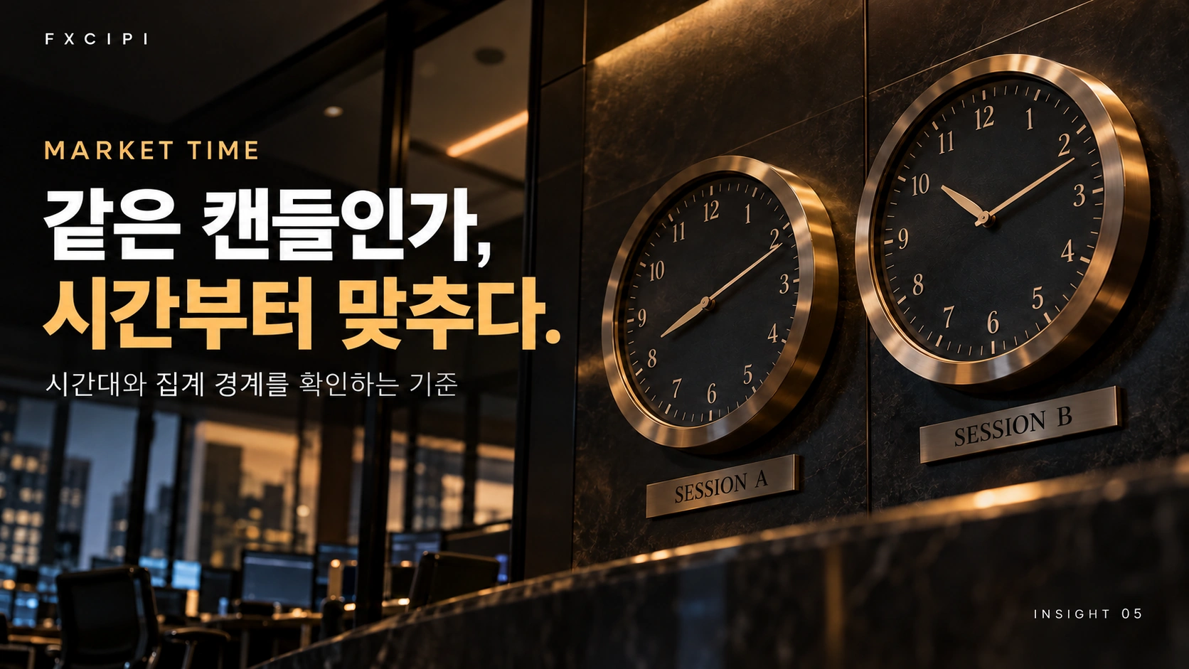 차트 표시 시간과 캔들 집계 경계를 소개하는 FXCIPI 카드뉴스 표지